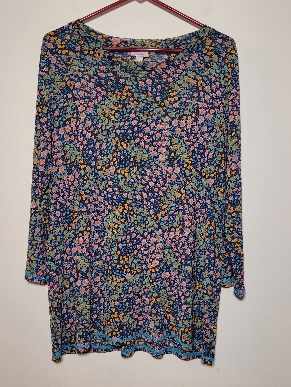 Logo Layers Floral Scoop Neck Tunic  Top Medium Mesh Stretch Boho Sheer